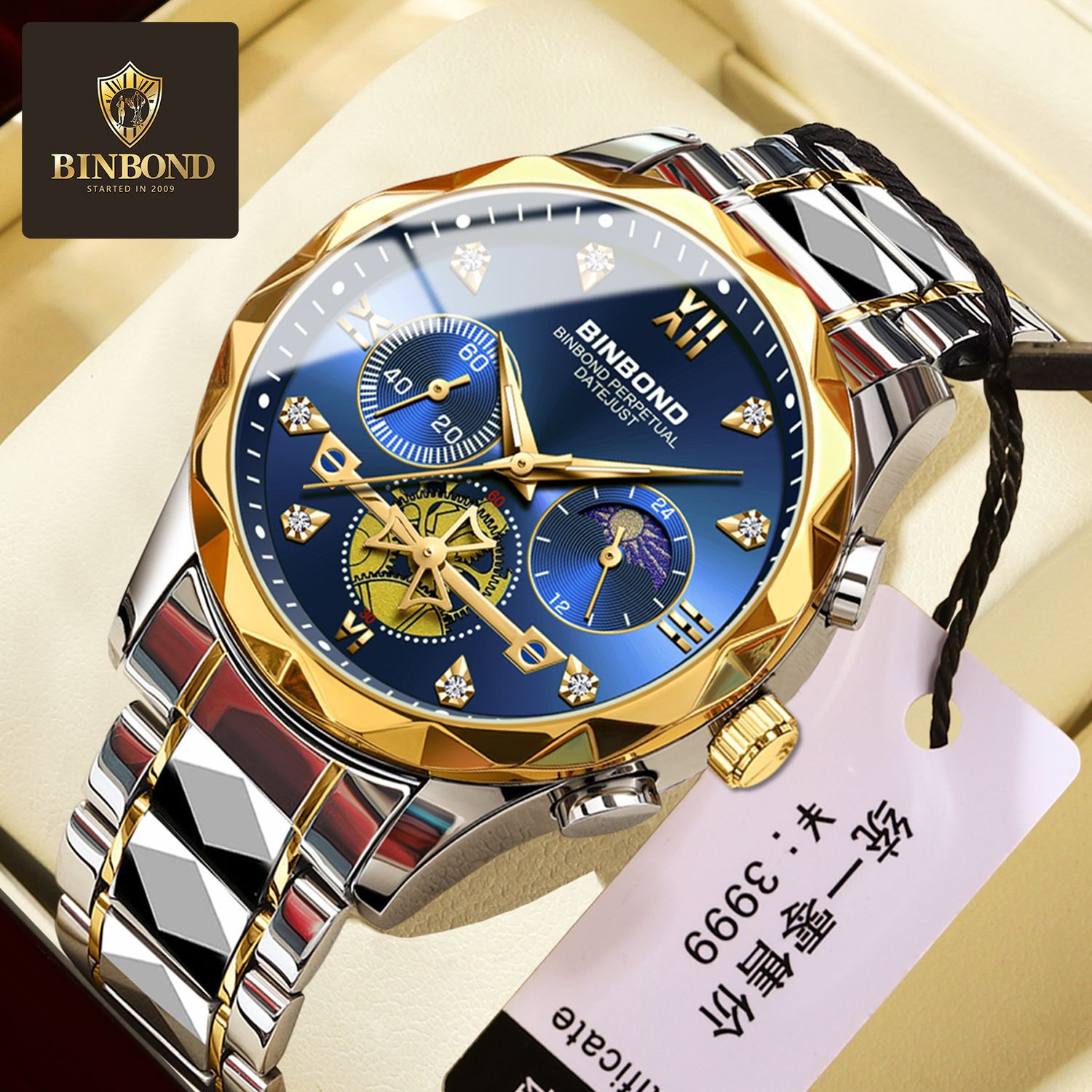 Binbang New Series Multifunctional Quartz Watch All-match Fashionable Watch Six-pin Chronograph Casual Trendy Men's Tungsten Steel Color