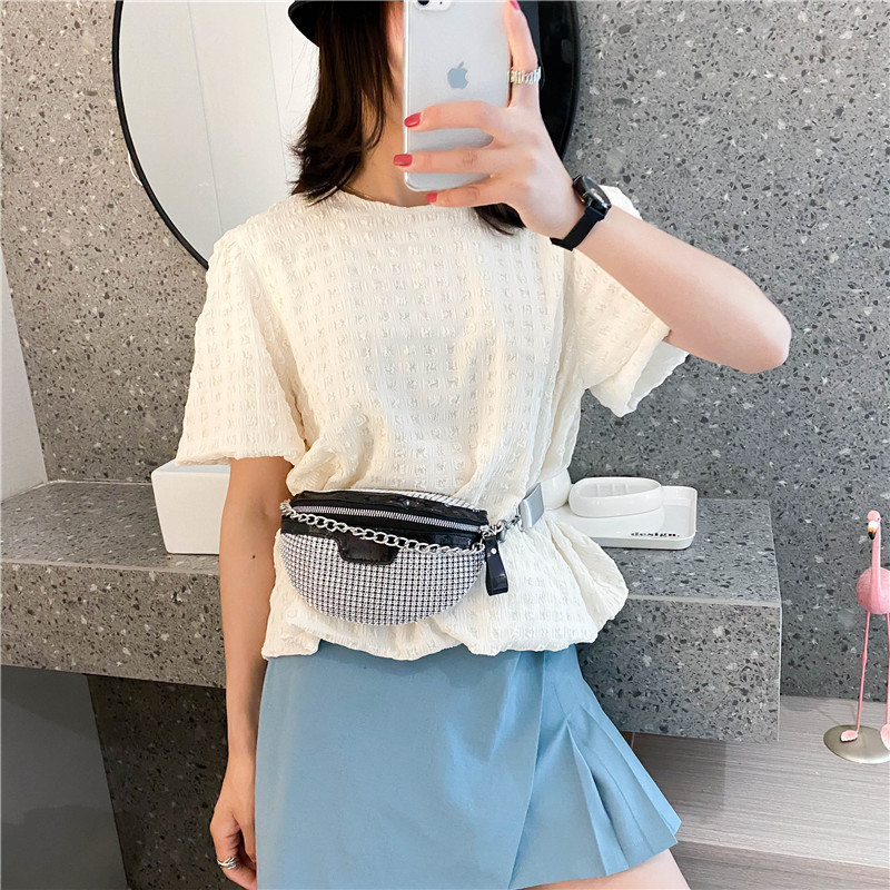 Bolso de pecho de mujer 2022 verano nuevo estilo coreano cadena personalizada colorido diamante completo hombro crossbody lentejuelas Comercio exterior pequeño bolso de cintura