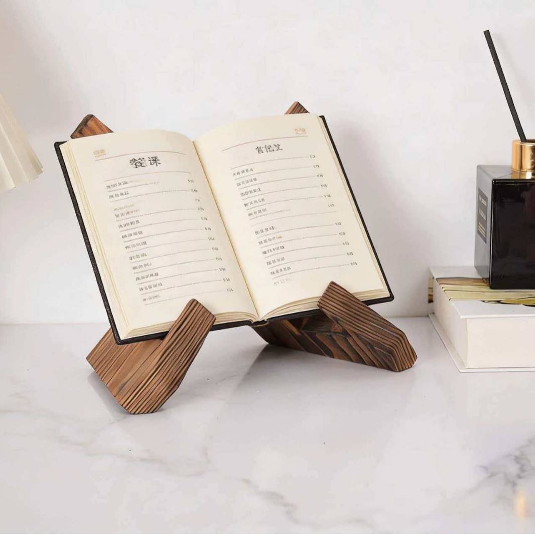 In-Stock Wooden Menu Stand for Restaurant, Desktop Solid Wood Reading Book Stand, Tablet and Record Storage Display Rack