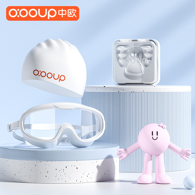 3종 수영세트 [수영고글 화이트 + 노즈클립 귀마개 + 실리콘수영모]