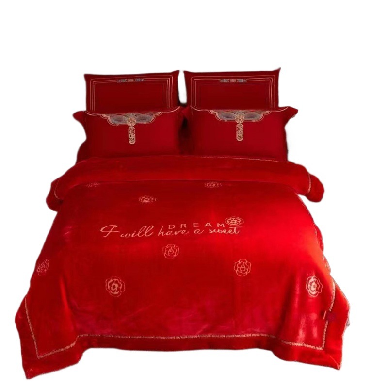 중국 웨딩 담요 큰 빨간 두꺼운 더블 레이어 웨딩 해피 캐릭터 동반 웨딩 겨울 담요 구름 담요 선물 10KG