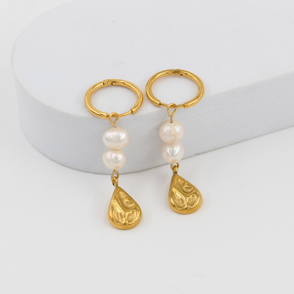 Drop Earrings Classification 1 Pair Quantity 1 Pair Retro Water Droplets Pearl Plating Ear Ring 303 Stainless Steel Other 304 Stainless Steel Natural Pearl Natural Pearls Vary In Size, Please Consider Carefully Before Ordering! 18K Gold Plating In Furnace Stainless Steel Earrings