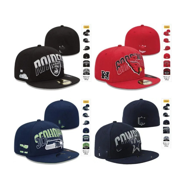 Foreign Trade Cross-Border Team Baseball Cap Nfl Size Flat-Brimmed Hat Embroidered Letters Hip-Hop Hat Non-Adjustable Autumn and Winter Hat