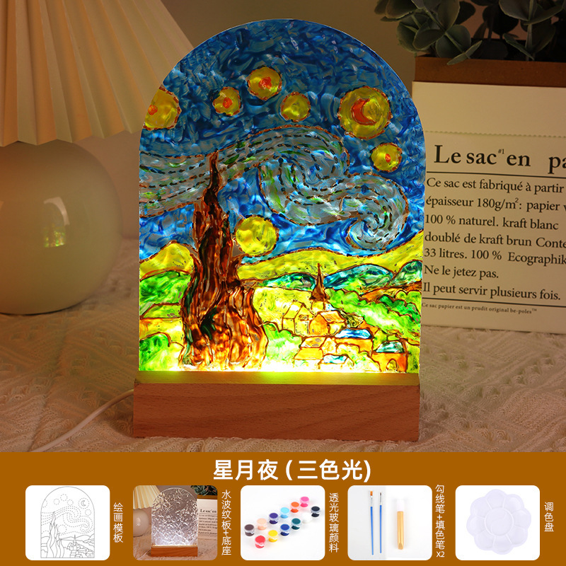 チューリップガラス絵画ナイトライト手作りDIY絵画材料パック水波紋アクリル板中秋節ギフト|undefined