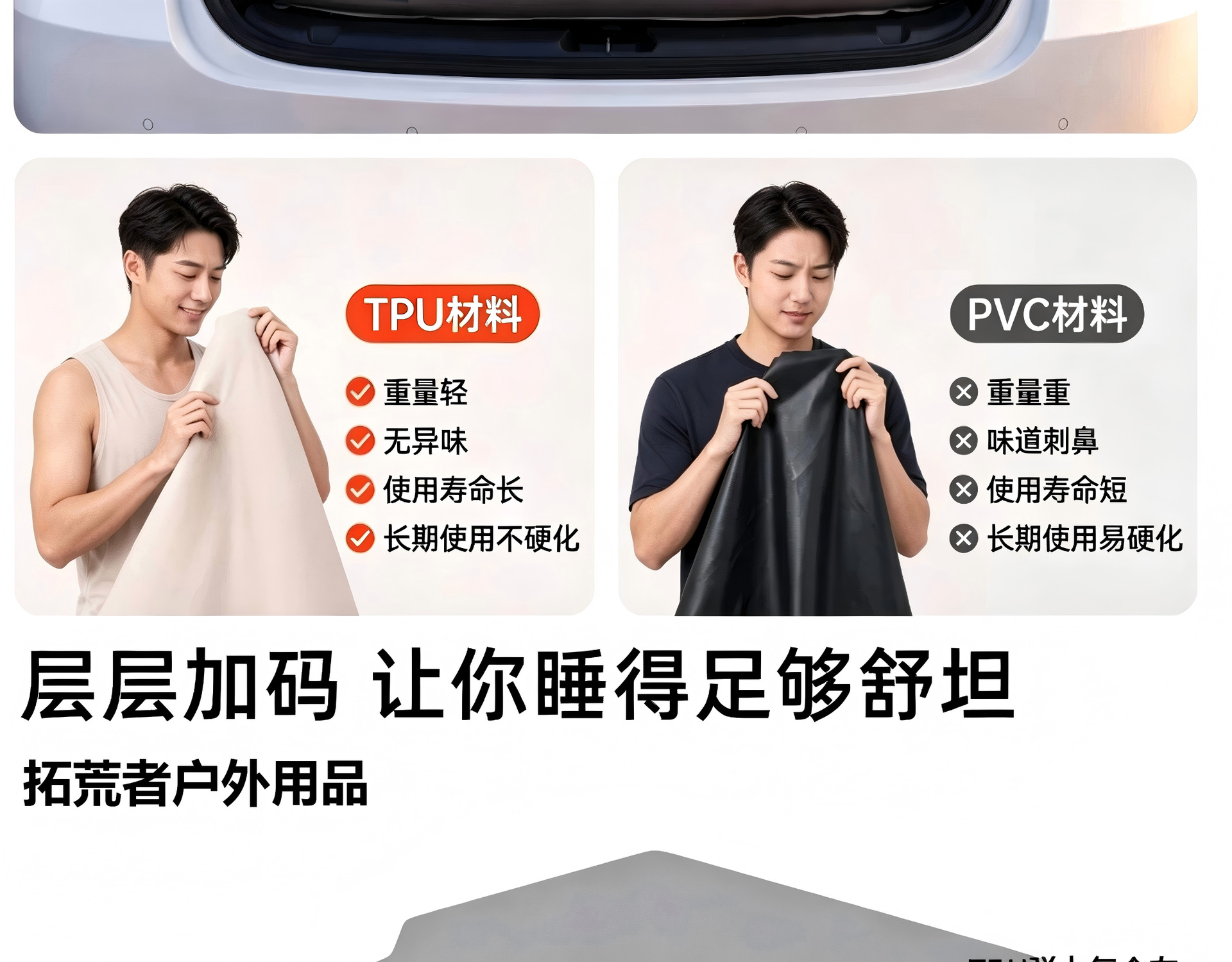 Tesla Model Y-specific inflatable mattress for car trunk, TPU mattress for rear seat travel