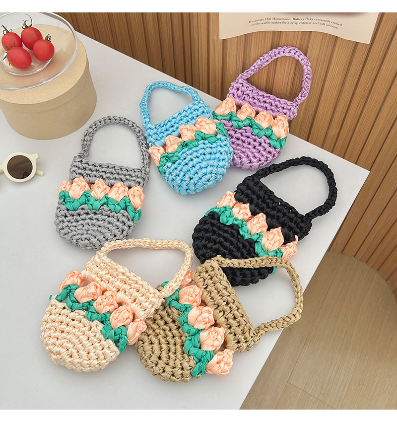 Women's Mini Knit Flower Vacation Cylindrical Open Handbag display picture 9