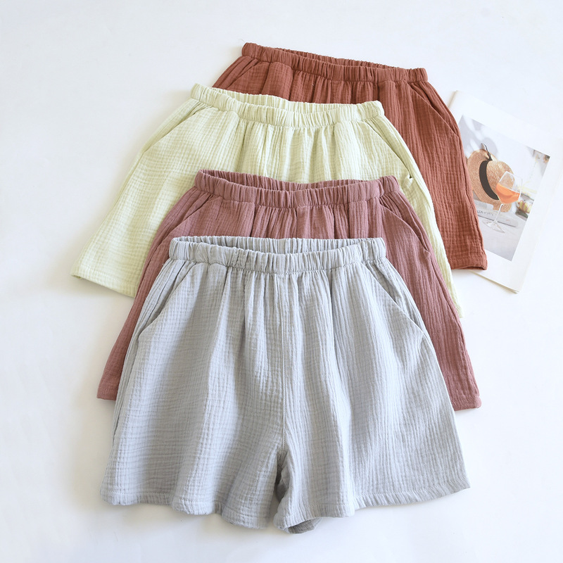 Summer Women's Shorts, Pure Cotton Double-Layer Gauze Three-Quarter Pants with Pockets, Loose-Fitting Plus-Size Beach Pants, Home Pants