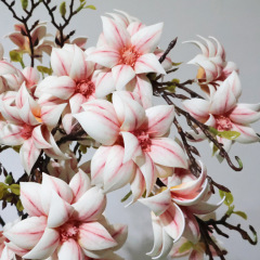 25 年新しい模擬多頭マグノリアの花 3D プリントマグノリア造花屋内ホテル装飾花の写真撮影の小道具