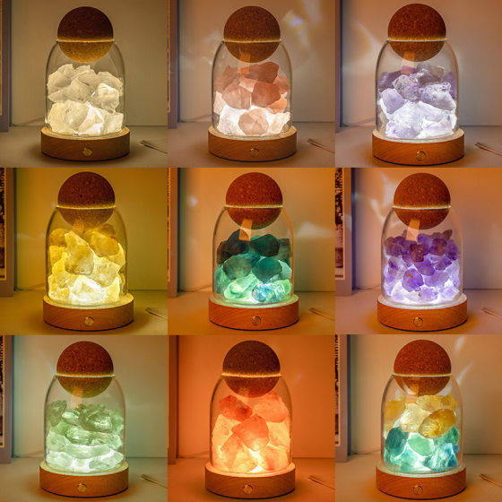 Natural Crystal Raw Stone Essential Oil Expanding Incense Stone Non-Fire Aromatherapy Night Light Home Bedroom Atmosphere Light Gift Ornaments