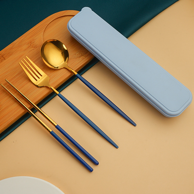 Diosa serie portátil de acero inoxidable en caja Net Red Star Bar vajilla cuchara Tenedor palillos conjunto de tres piezas