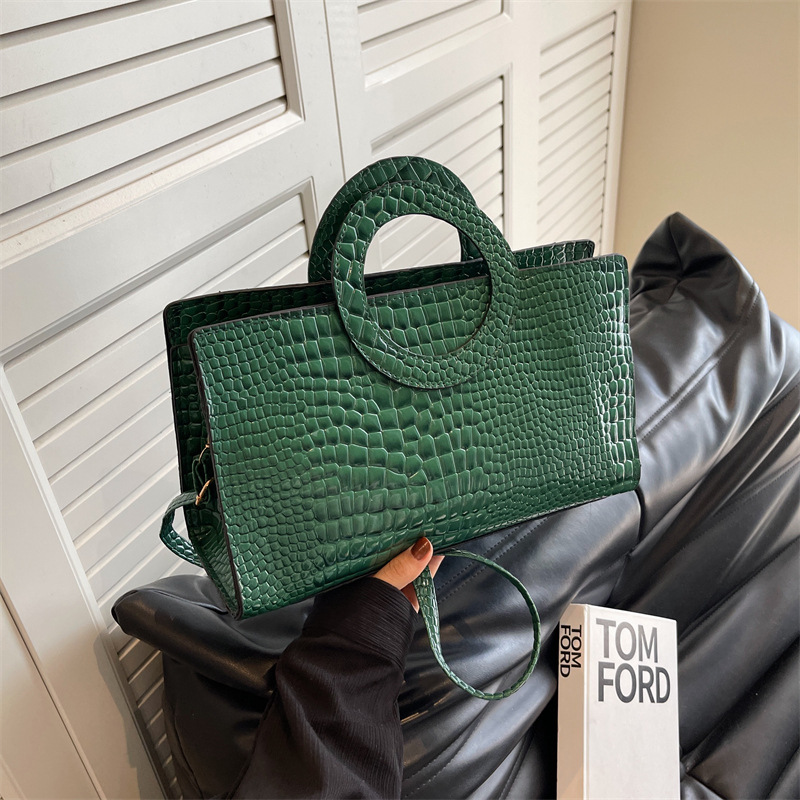 INS nicho anillo de moda bolso 2023 invierno nueva moda color sólido casual cocodrilo patrón hombro bolsa de mensajero