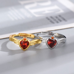 新款愛心形石榴紅戒指女小眾開口設計時尚簡約個性潮流輕奢風指環