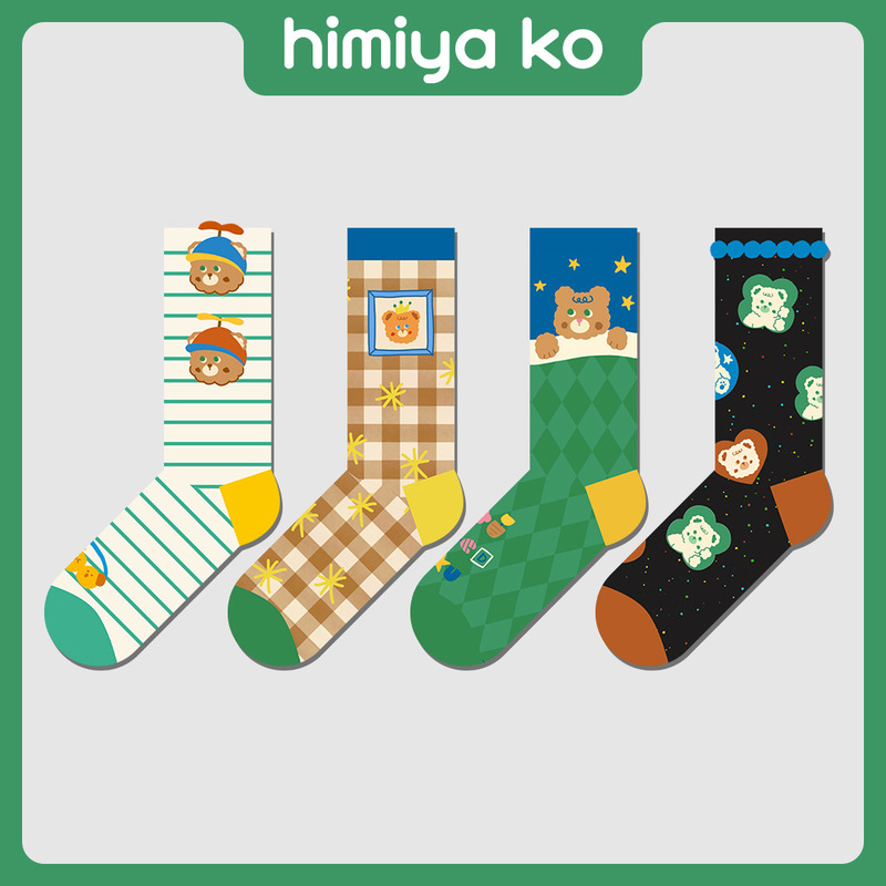 Himiya ko Original Cute Cartoon Bear Socks Women Autumn and Winter New Warm Striped Fashion Cotton Mid-tube Socks Himiya ko Original Cute Cartoon Bear Socks Women Autumn and Winter New Warm Striped Fashion Cotton Mid-tube Socks