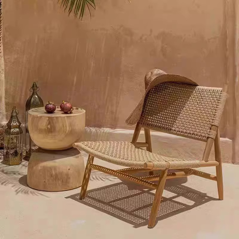 Sofá de madera maciza al aire libre de caña silla patio de caña terraza de ocio hogar pastoral teca impermeable muebles de protección solar