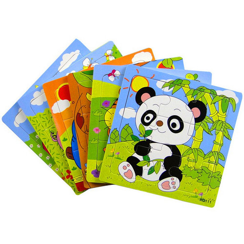 Wooden 9-piece puzzle with base picture animal colorful cartoon puzzle board early education educational toys for 1-3 years old children wholesale