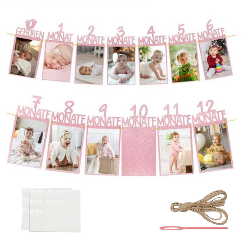 German Alphabet 1St Birthday Decoration for Baby's One-Year-Old 12-Month Birthday French Photo Banner