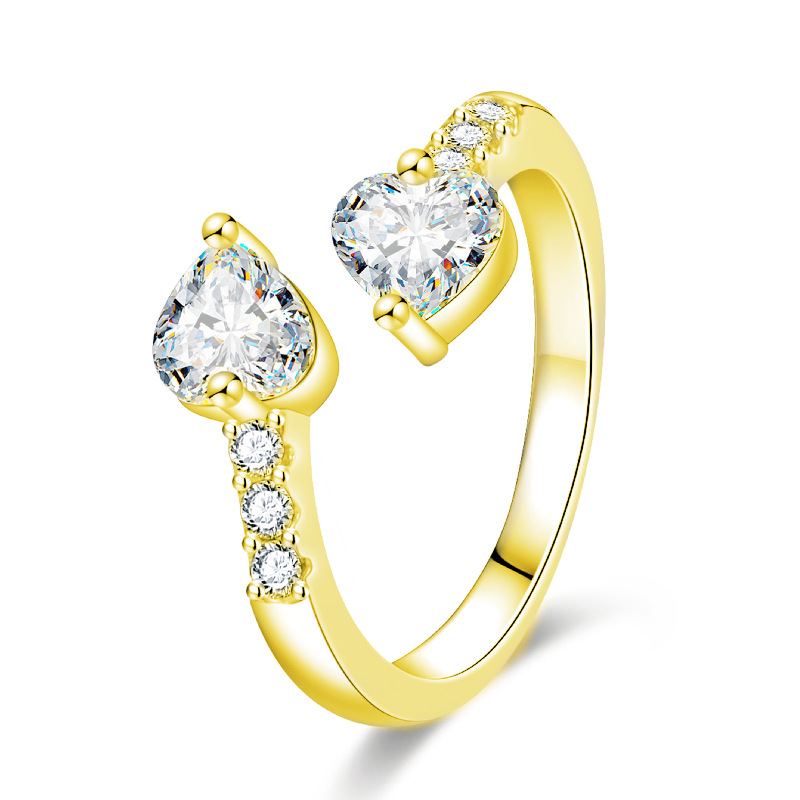 NEW Manufacturer Japanese Korean Jewelry Double Heart Full Diamond Open Zircon Women's Foreign Trade European And American_voghion.com