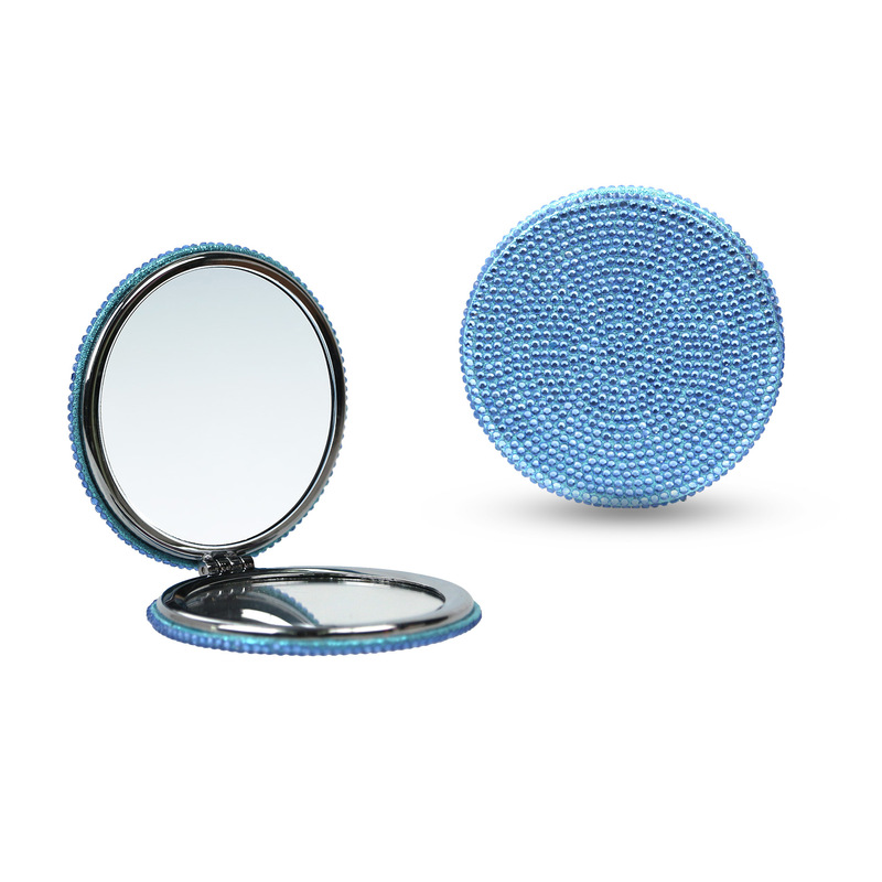 European and American Style Luxury Rhinestone-Encrusted Portable Folding Flip-Top Small Round Mirror Pocket Makeup Mirror