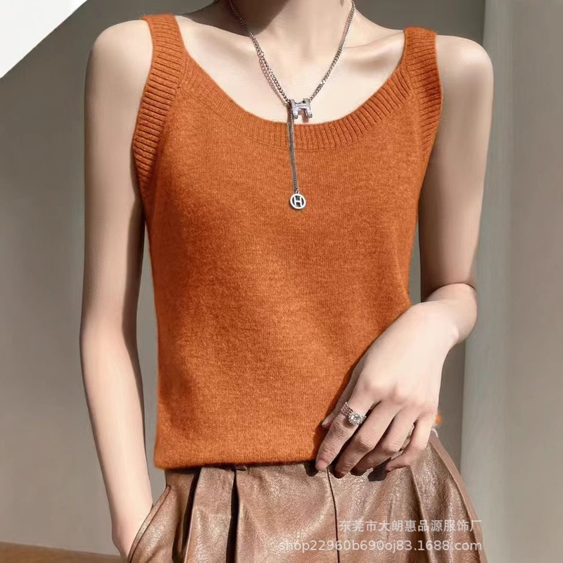 2025 Spring and Summer New Camisole Women's U-Neck Slim-Fit Slimming Inner Simple Sweater Knitted Base Shirt Top