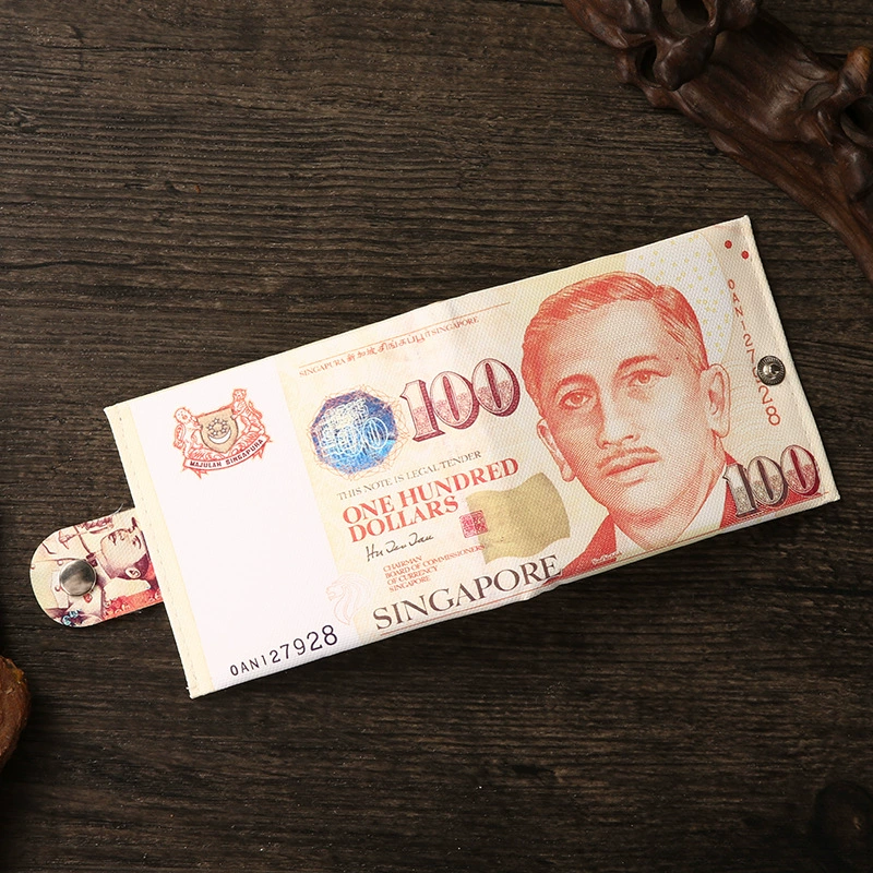 Short Wallet Canvas Card Holder, Compact 10.5×8.5×0.8 cm, Printed Currency Designs