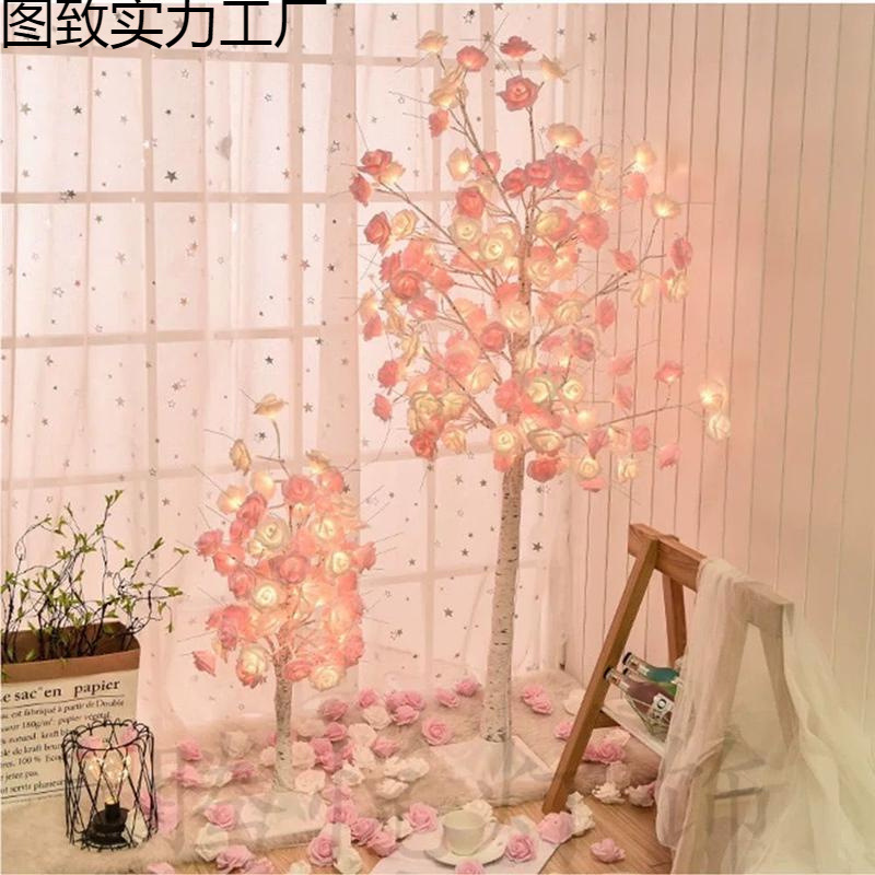 Artificial Rose Tree Lamp Live Broadcast Background Decoration Homestay Floor-Standing Atmosphere Lamp Ins-Style Bedside Decorative Lamp