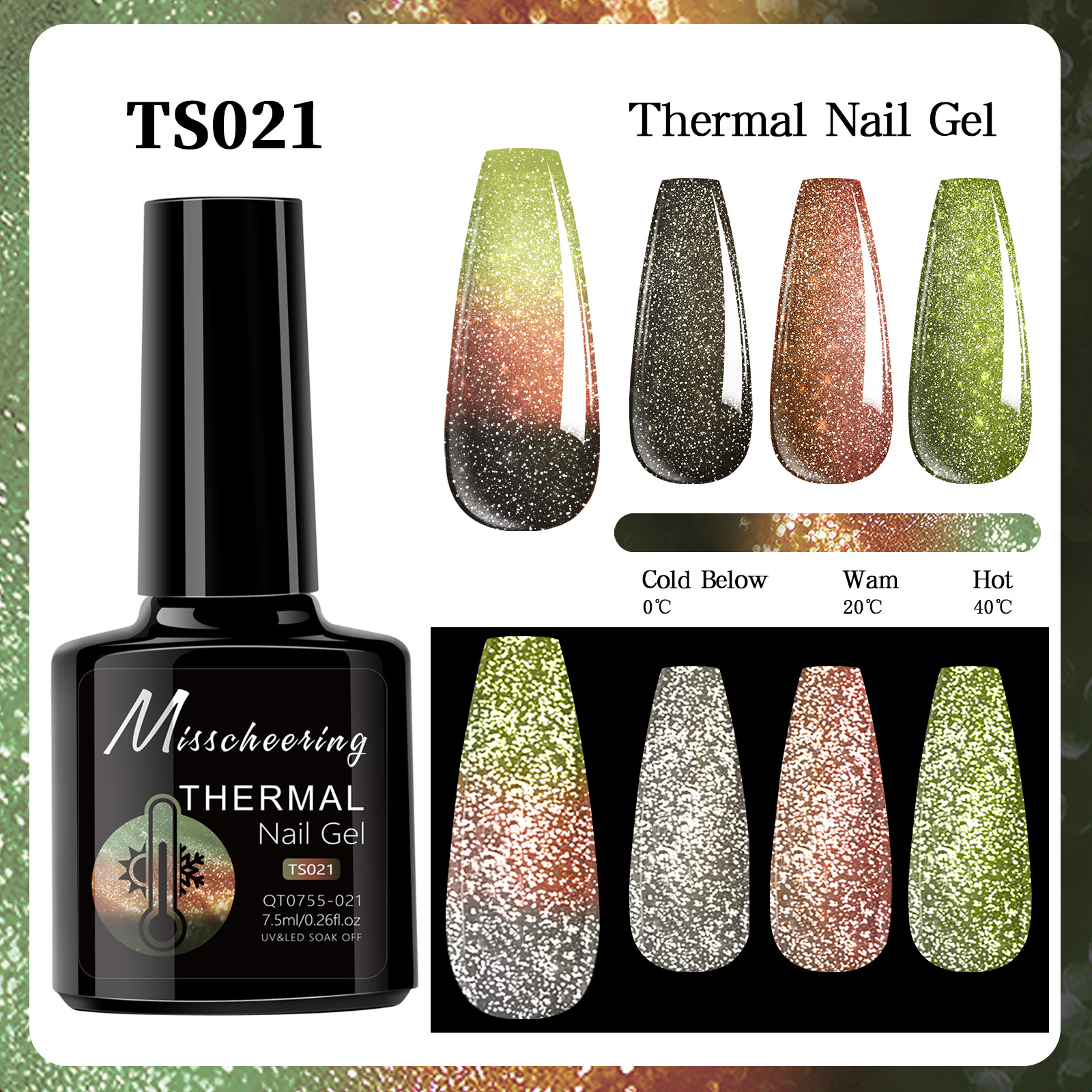 Esmalte de uñas de gel con efecto aurora que cambia con la temperatura, gel de diamante opal, gel de fototerapia de tres etapas que cambia con la temperatura, juego al por mayor.