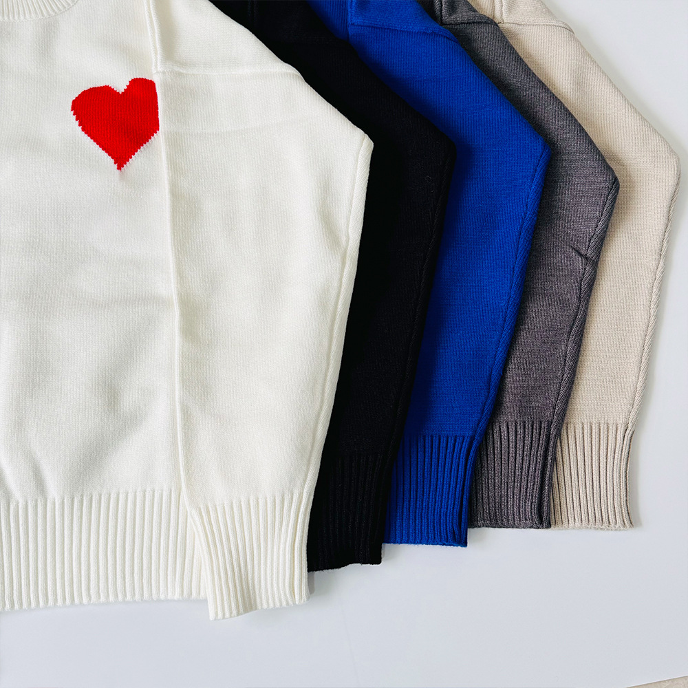 AMI 니트 셔츠 큰 사랑 프랑스 패션 브랜드 대형 크루 넥 느슨한 풀오버 스웨터 남녀 커플 탑