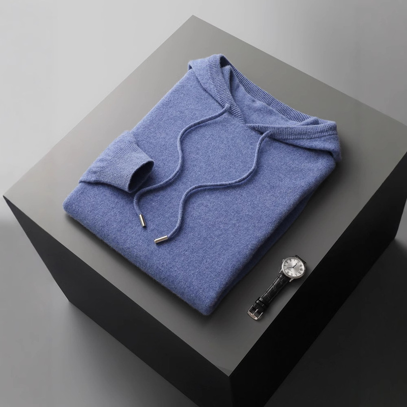 Frontline Garment Wool Sweater Men's Hoodie Seamless Casual Hooded Cashmere Sweater Men's Pullover Sweater Solid Color Sweater