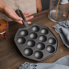 Thick Cast Iron Skillet with 12 and 14 Holes Octopus Ball Maker, Quail Egg Pan, Non-stick Coating, Universal for Induction Cooktops