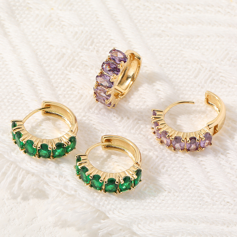 Fashion C Shape Copper Gold Plated Zircon Earrings 1 Pair