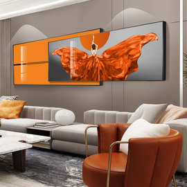 现代简约创意挂画客厅装饰画沙发背景墙叠加壁画橙裙人物卧室床头