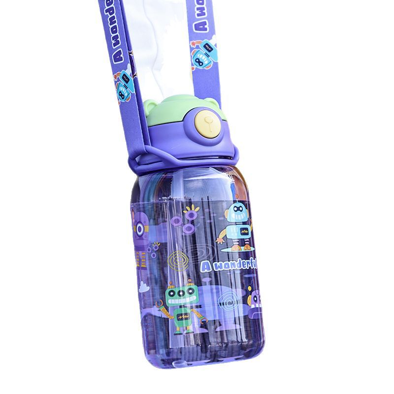 Taza de agua para niños - Para verano, uso escolar para niños y niñas, con correa portátil, taza de pajita de plástico, botella de agua para primarios