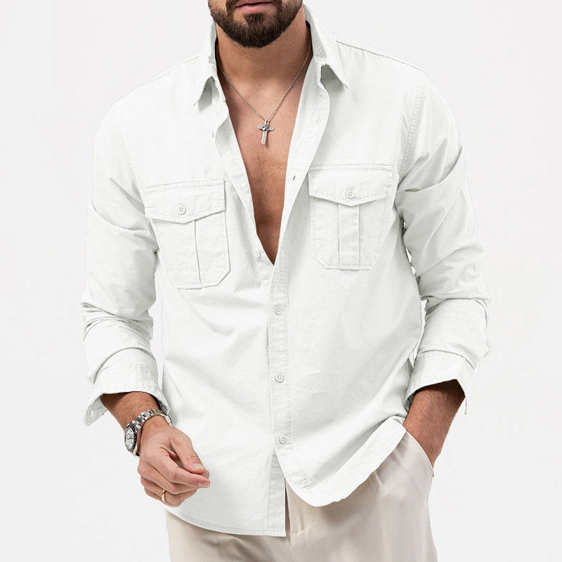 Herren Freizeithemd Aus Reiner Baumwolle Mit Vielen Taschen_voghion.com