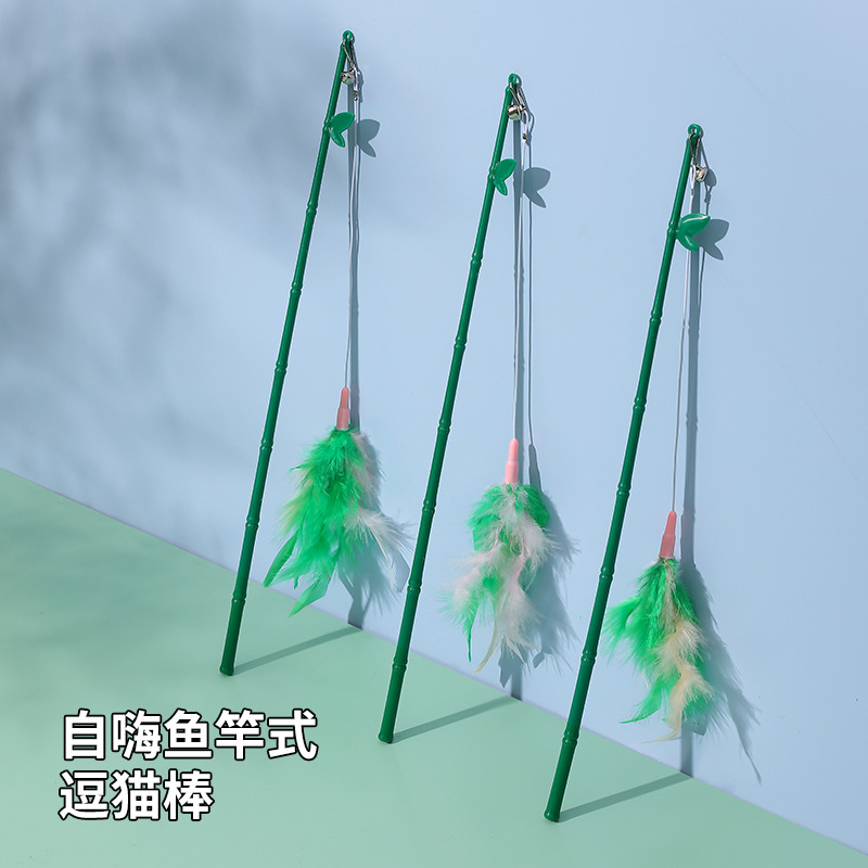 Meow y nuevo bambú conjunto divertido gato palo mordedura-resistente pluma divertido gato palo reemplazo cabeza gato juguete suministros gato Rod venta al por mayor