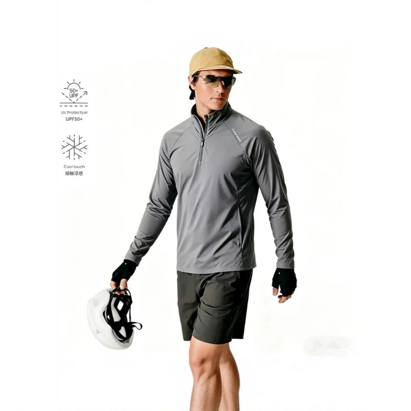 Quick-drying, breathable, 3D tailoring, four-way stretch, men's sports half-zip stand-up collar long-sleeve T-shirt