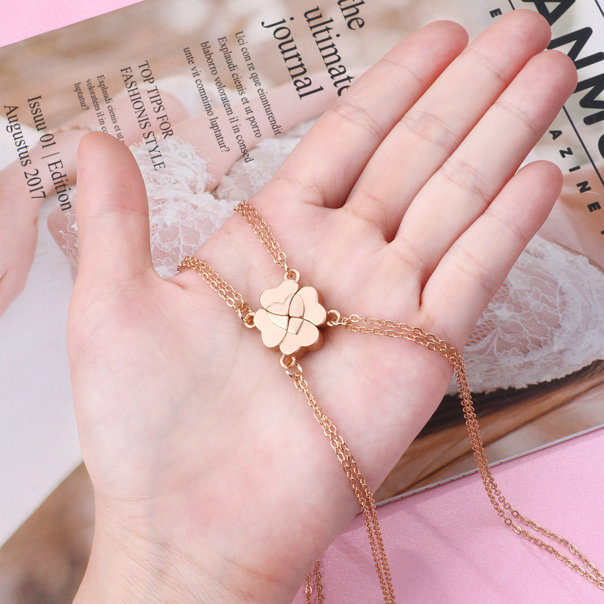 Simple Style Four Leaf Clover Heart Shape Alloy Plating Unisex Pendant Necklace display picture 2