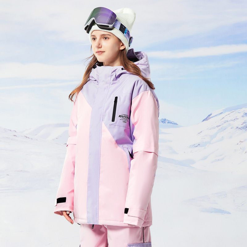 24 RIVIYELE / Ruiyan ropa de esquí al aire libre doble placa a prueba de viento, impermeable, cálido, transpirable, ropa de esquí de pareja
