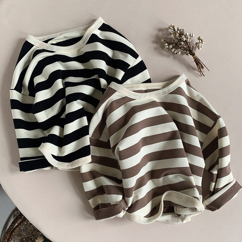 Children's clothing girls' bottoming shirt spring and autumn 2024 new style children's long-sleeved T-shirt Korean style trendy children's striped casual top