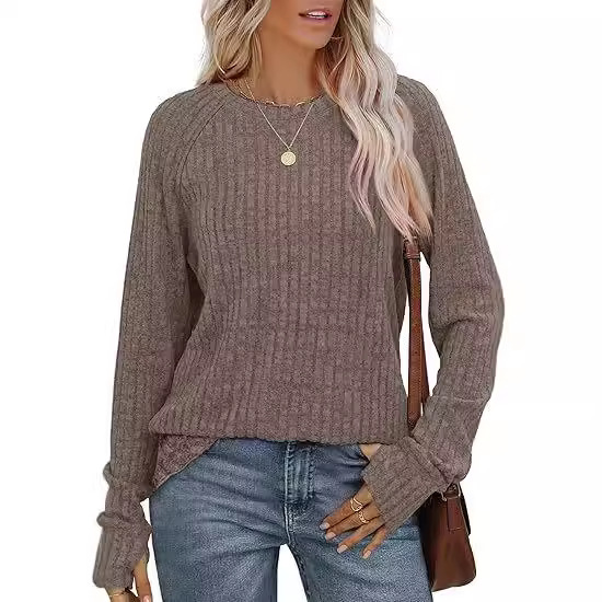 아마존 국경 유럽 및 미국 여성 느슨한 캐주얼 긴팔 크루 넥 티셔츠 핏 스크럽 탑