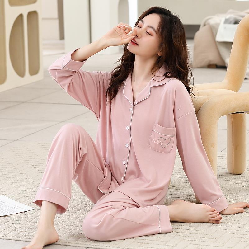 Pijama de mujer primavera y otoño manga larga más grande púrpura de alto grado sensación de otoño y invierno cardigan ropa para el hogar