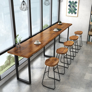 American Style Cafe Bar Table Industrial Style Solid Wood High-Leg Table and Chair Bar Wine Retro Bar Bar Long Wall Narrow Table