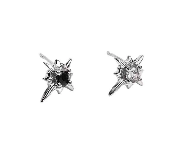 Серьги unisex 925 серебро, европейский минимализм «звезда», чёрный или белый камень