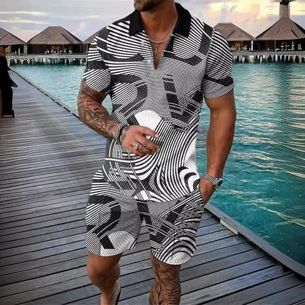 Fashionable polo, men's set for leisure, shorts, Aliexpress, Amazon, 3D