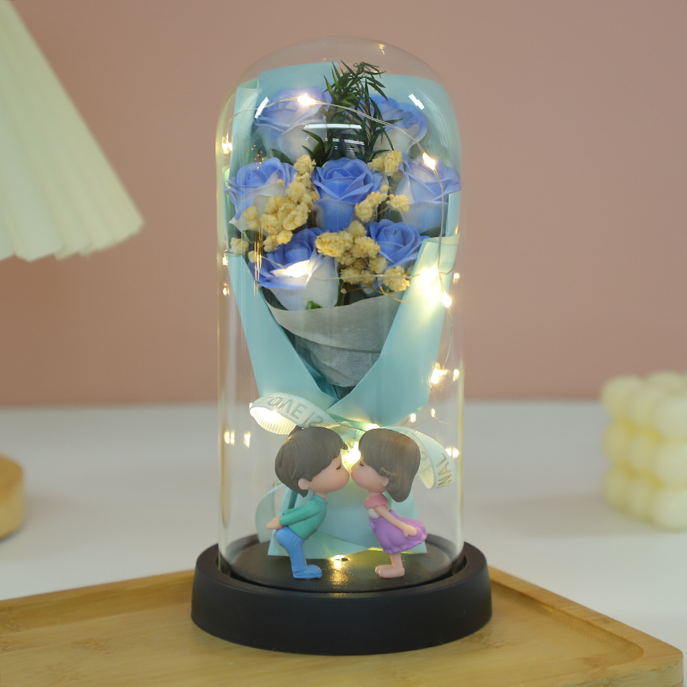 Cubierta de vidrio de flor de jabón de rosa eterna transfronteriza 520 Regalo de cumpleaños del día de la madre Adornos creativos para novios