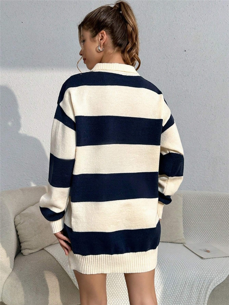Autumn Winter Contrast Color Stripes Loose Slimming Knitted Woolen