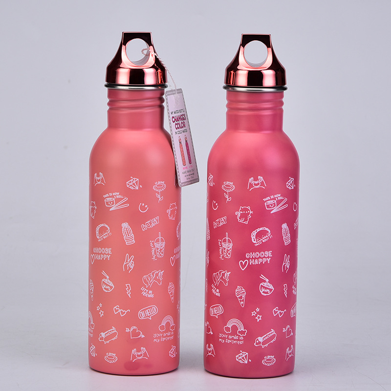 2021 New Single-layer Stainless Steel Sports Water Bottle Thermochromic Water Cup display picture 5