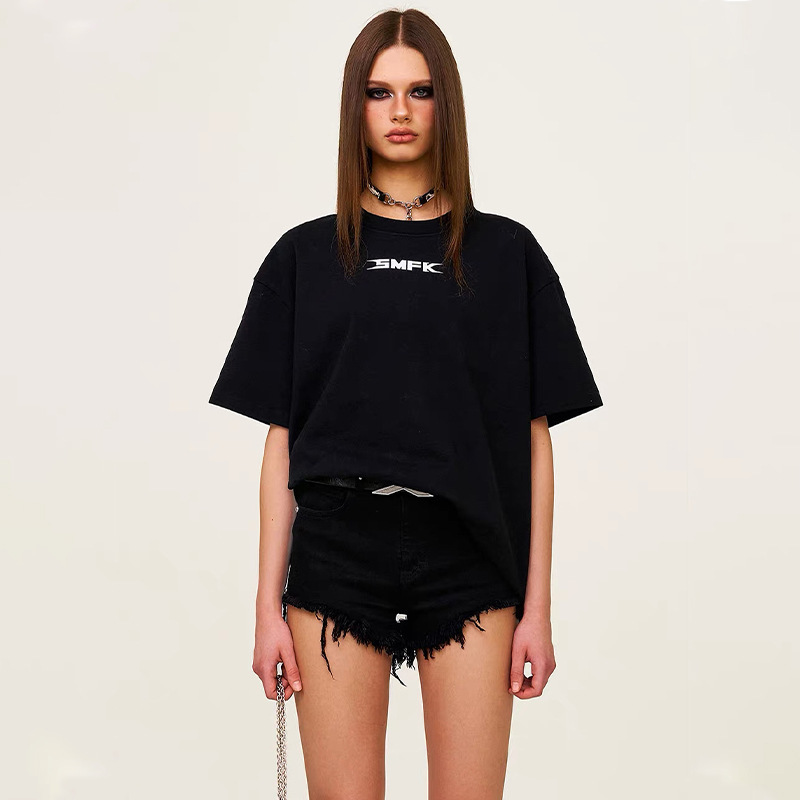 SKK Beverly Club Loose-Fit Tee Pure Cotton Printed Casual Black and White Short-Sleeve T-Shirt SKK Beverly Club Loose-Fit Tee Pure Cotton Printed Casual Black and White Short-Sleeve T-Shirt