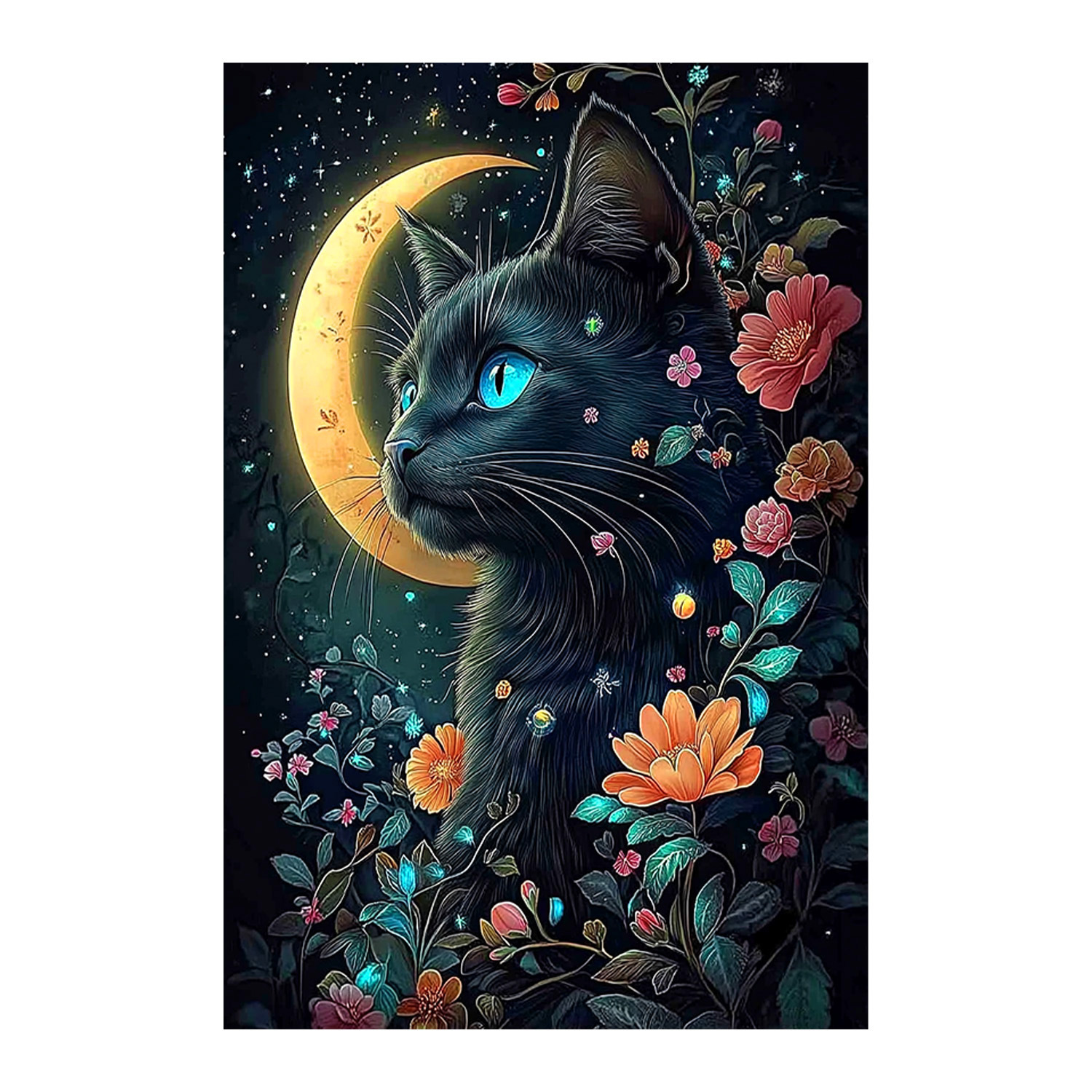 Mona Lisa real bordado negro gatos adorables gatos curados sala de estar decoración de entrada colgar pintura bordada a mano