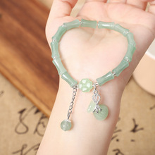 新款古风福禄手链竹节新中式复古高级感绿色弹力绳手串时尚手镯女