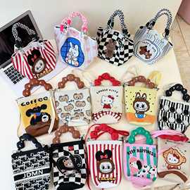 2025新款可爱卡通针织拉链包便携外出大容量手提袋水桶包菜篮子包